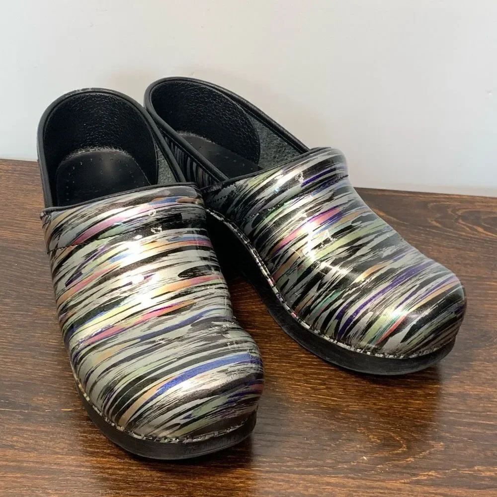 Dansko Women's Striped Patent Leather Professional Clogs Multicolor Size 38